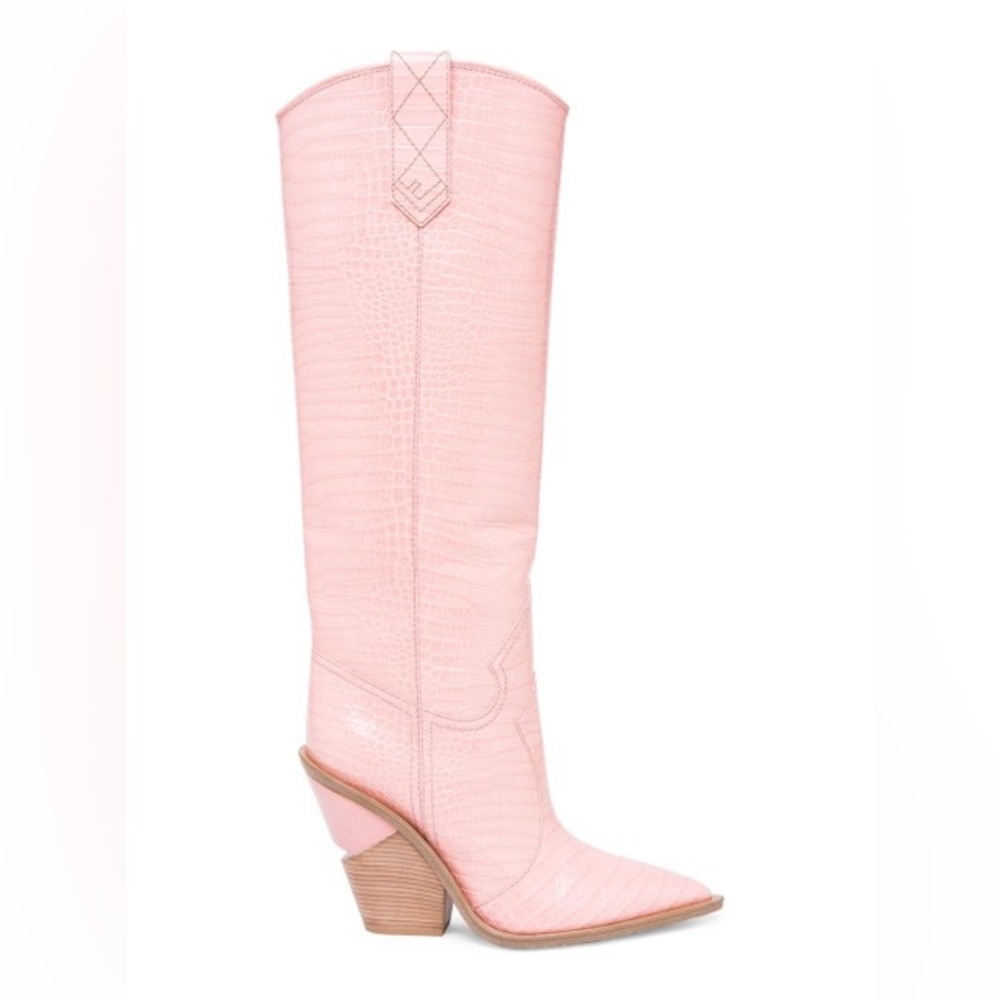 ISO Fendi tall Western Croc effect embossed boots baby pink